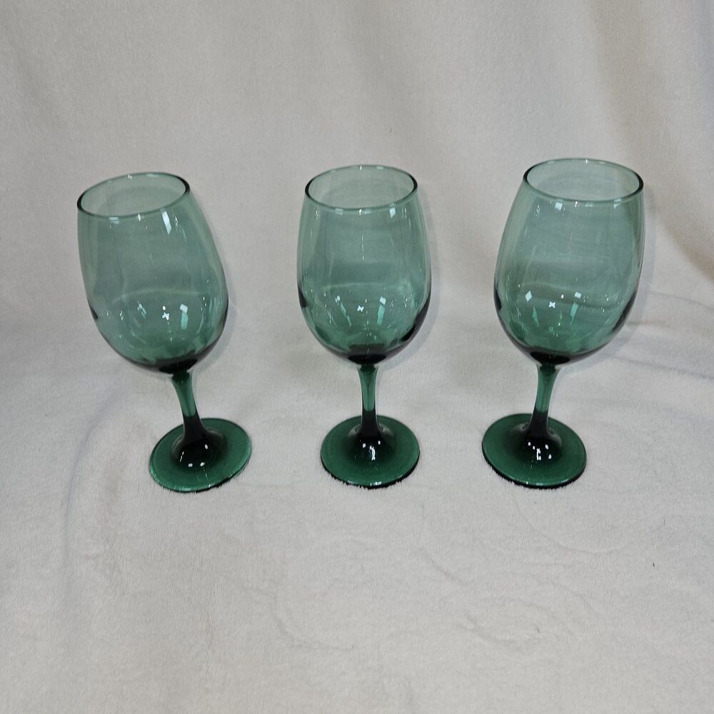 Vintage Libbey Juniper Emerald‎ Green Stemmed Wine /water Glasses -3